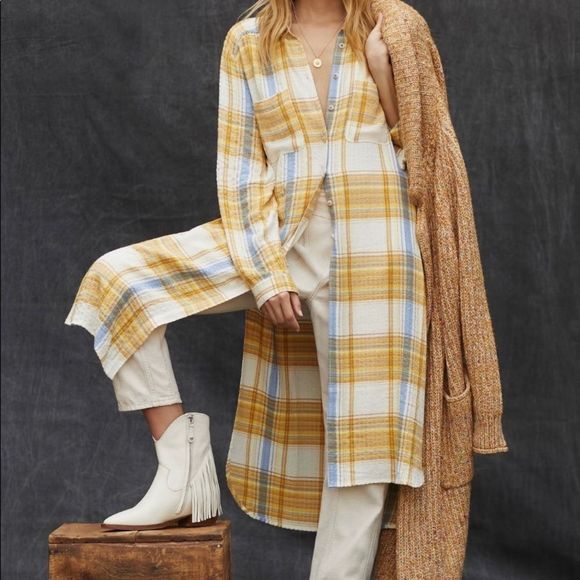 Pilcro for Anthropologie Side-Slit Maxi Tunic Buttondown Neutral Motif NWT Small - Picture 7 of 11